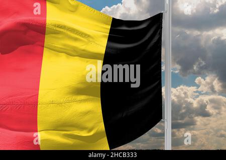The flag of Belgium is a tricolour consisting of three equal vertical bands displaying the national colours of Belgium: black, yellow, and red Stock Photo