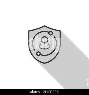 Account security, insurance vector icon, flat design, line, outline, long shadow Stock Vector
