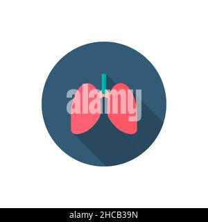 Lungs vector icon, flat design, long shadow Stock Vector