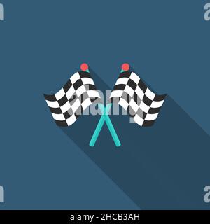 Checkered flag vector icon symbol race, flat design, long shadow Stock Vector