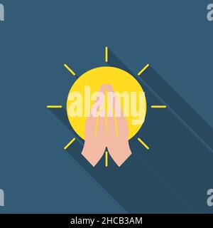 Praying hands vector icon symbol, flat design, long shadow Stock Vector