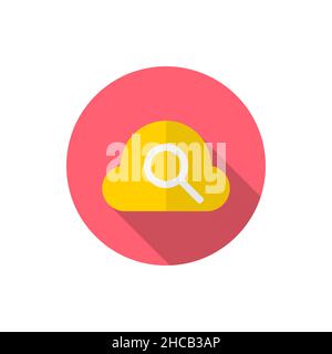 Cloud search vector icon, flat design, long shadow Stock Vector