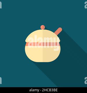 Sugar bowl vector icon flat design, long shadow Stock Vector