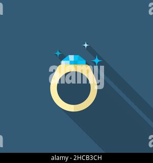 wedding ring with diamond, flat design, long shadow Stock Vector