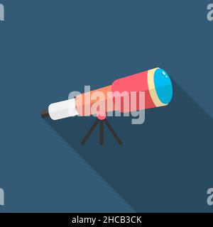 telescope vetor icon symbol, flat design, long shadow Stock Vector