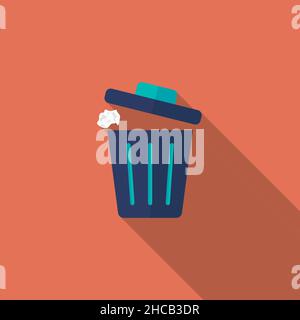 Trash can vector icon symbol, flat design, long shadow Stock Vector