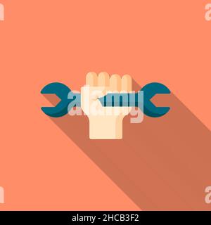 Work hand and wrench vector icon, flat design, long shadow Stock Vector