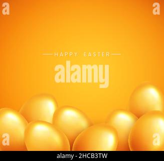 Happy Easter banner background template with beautiful realistic golden eggs. Vector illustration. Stock Vector
