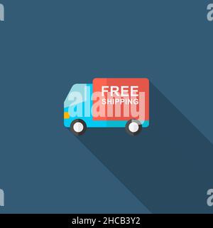 Van and shipping vector icon symbol transportation, flat design, long shadow Stock Vector