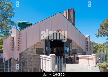 The Walter Burley Griffin and Eric Nichols 1943 designed, Willoughby Incinerator is a Myan influenced, free-standing industrial designed building. Stock Photo