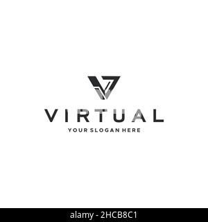 Flat Letter Mark Initial V VIRTUAL logo design Stock Vector