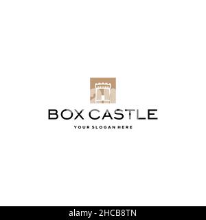 Minimalist BOX CASTLE Town Building Logo design Stock Vector