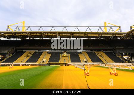 Empty Borussia Dortmund BVB 09 football stadium, soccer arena during maintenance, Signal Iduna Park, Germany