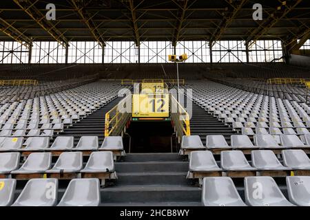 Seating at BVB 09 Borussia Dortmund football stadium, Signal Iduna Park, Dortmund, Germany Stock Photo