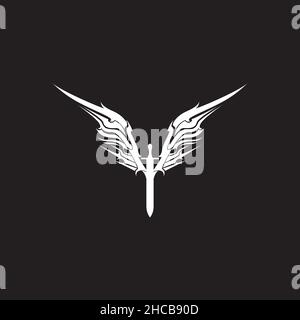 white wings with sword logo design vector graphic symbol icon sign illustration creative idea Stock Vector