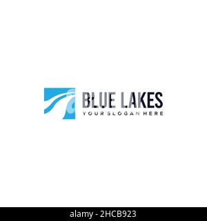 Minimalist Colorful BLUE LAKES River Logo design Stock Vector