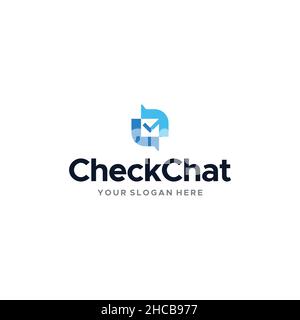 Modern Check Chat Buble Message Blue logo design  Stock Vector