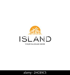 Modern colorful ISLAND Beach sunset logo design Stock Vector