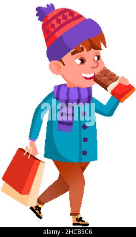 young boy eating sweets vector Stock Vector