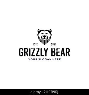 Minimalist silhouette GRIZZLY BEAR Logo design Stock Vector