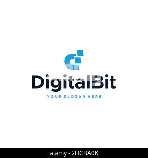 Flat Letter Mark Initial D Digital Bit logo design Stock Vector