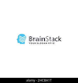 Minimalist Brain Stack Head People logo design Stock Vector