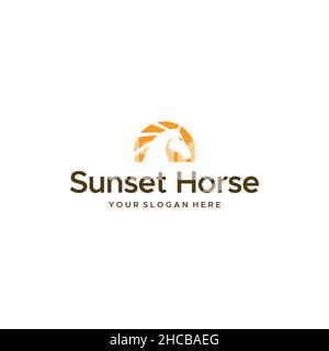 Flat Sunset Horse Animals Mammals Logo design Stock Vector