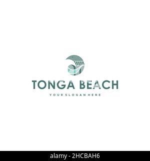 Modern TONGA BEACH quotation mark logo design Stock Vector