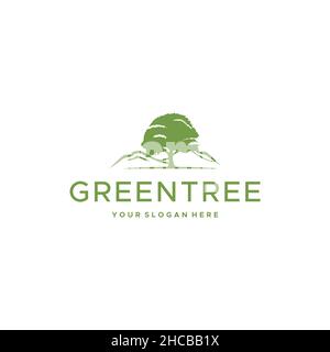Modern GREEN TREE Plants Mountain Logo design Stock Vector