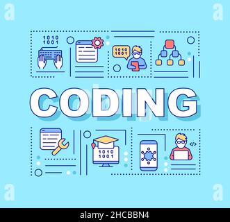 Coding word concepts turquoise banner Stock Vector