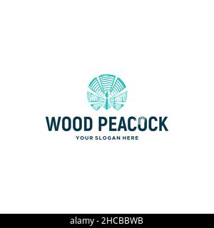 Modern WOOD PEACOCK Bird Animals logo design  Stock Vector