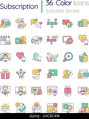 Subscription RGB color icons set Stock Vector