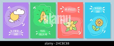 Sorry greeting card with color icon element set Stock Vector