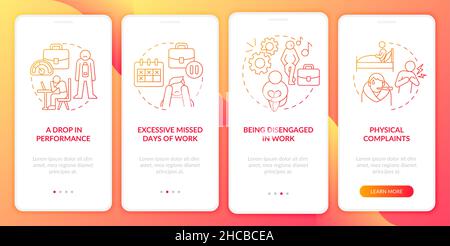 Workplace anxiety reasons red gradient onboarding mobile app screen Stock Vector