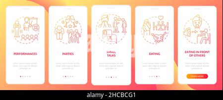 Common anxiety triggers red gradient onboarding mobile app screen Stock Vector