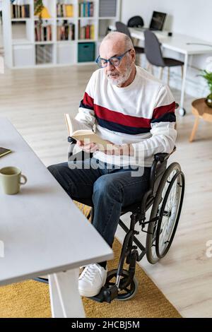 Senior freelancer checking diary on wheelchair at home Stock Photo