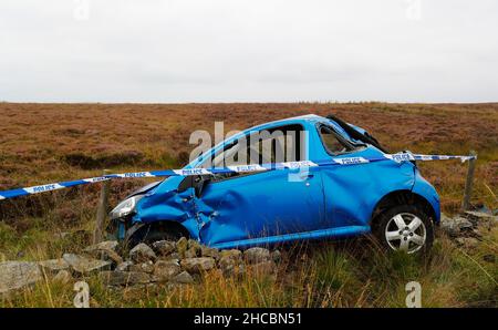 Car crash on Askwith moor road Otley Stock Photo