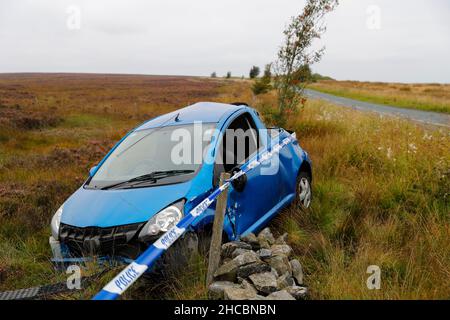 Car crash on Askwith moor road Otley Stock Photo