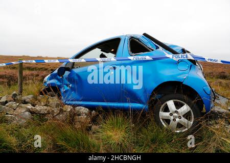 Car crash on Askwith moor road Otley Stock Photo