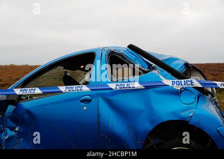 Car crash on Askwith moor road Otley Stock Photo