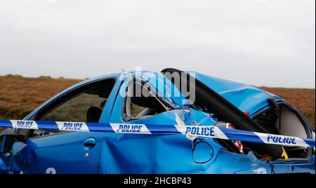 Car crash on Askwith moor road Otley Stock Photo