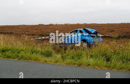 Car crash on Askwith moor road Otley Stock Photo