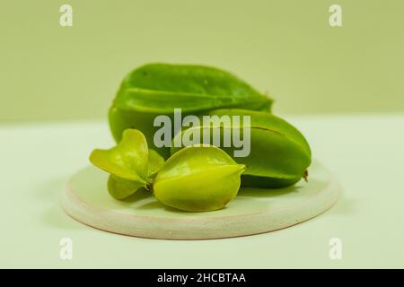 Green fruits of Averrhoa carambola showed better antimicrobial activities in comparison with ripe varieties the fruit is known for its unique star sha Stock Photo