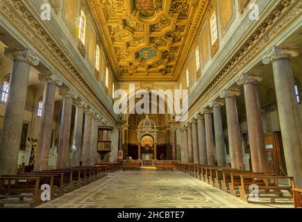 ROME, ITALY - AUGUST 29, 2021: The nave church Basilica di San Crisogono. Stock Photo
