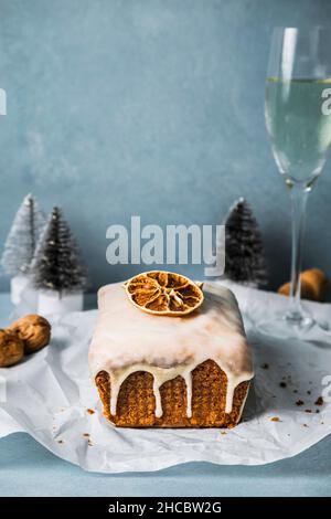 Christmas cookie tree with falling powdered sugar on table Stock Photo