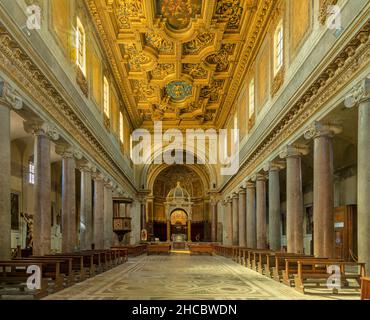 ROME, ITALY - AUGUST 29, 2021: The nave church Basilica di San Crisogono. Stock Photo