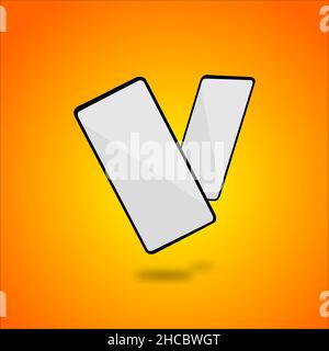 Black mobile smartphone mockup with blank screen isolated on yellow background. Stock Vector