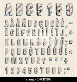 Vector halftone shaded typeset, uppercase and numerals. solid color easy to change. Stock Vector