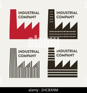 Vector four flat industrial corporate signs or logo Stock Vector