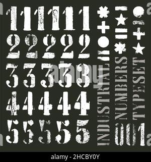 Industrial stencil grunge numbers. At least five alternatives per glyph Stock Vector